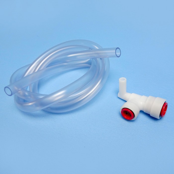Trójnik wody ciepłej z zaworem przelewowym przyłącze TB (szybkozłącze), na wąż sztywny (szybkozłącze), z wężem przelewowym