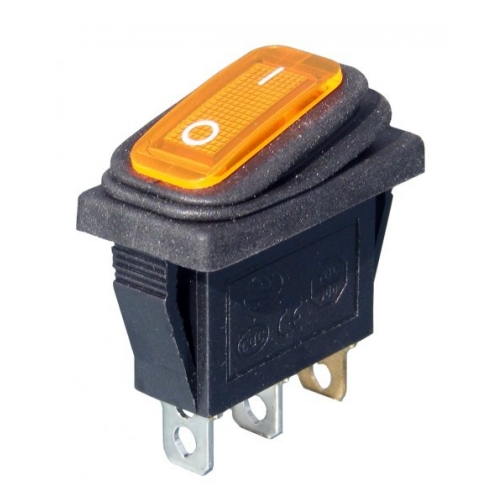 przełącznik kołyskowy KCD3 12VDC podświetlany żółty wodoodporny 3-pinowy