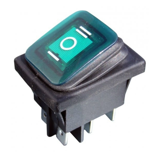 przełącznik kołyskowy KCD5 podświetlany zielony wodoodporny 6-pin