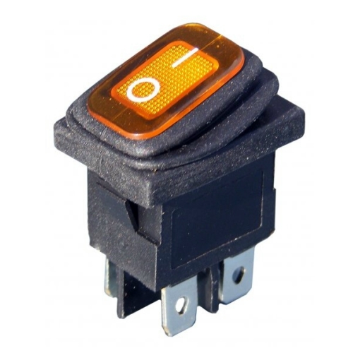 przełącznik kołyskowy KCD6 12VDC podświetlany żółty wodoodporny 4-pin